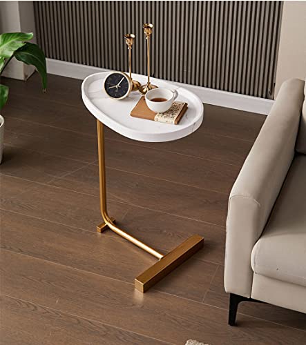 WANLIAN Small Side Table,23inch C Shaped End Table for Sofa and Bed, TV Tray Table with Metal Frame for Couch, Living Room, Bedroom (White+Gold)