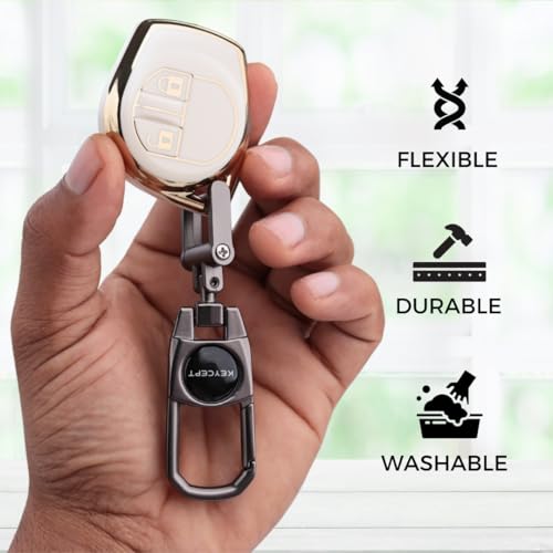 Image of KEYCEPT Gold Line TPU Key Cover Compatible with Suzuki Swift, Dzire, Ertiga, Baleno, Celerio, Ritz, Brezza, Scross, Fronx, Ciaz, Jimny, S Presso 2 Button Remote Key with Keychain. (Keychain 2, White)