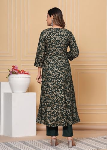 Image of PARTHVI Women's Printed Cotton Anarkali Kurta & Pant With Dupatta Set