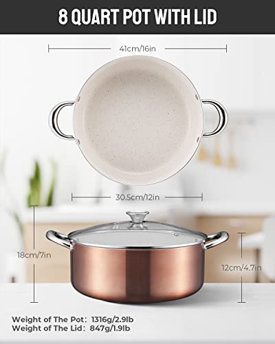 Bezia 8 Quart Pot With Lid, Nonstick Cooking Pot With Lid, Induction Pasta Pot, Soup Pot, Large Stockpot, Stew Pot, Simmering Pot, Compatible For All Stoves, Golden #TOP5