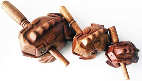 Guiro Percussion Musical Instruments Wooden 3 Piece, Set of 3 Natural Wood Güiro Frog 10-8-5 cm.
