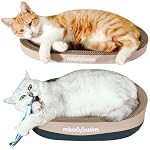 3-Piece Cat Scratcher Set, Oval Bowl Nest for Indoor Cats | 2 oval bed &1 box for scratching & lounging,Durable round corrugated cardboard pad & catnip toy.Furniture protector for couch - Image 5
