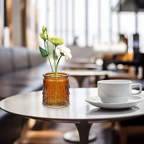 Qucover Amber Votive Candle Holders, Set Of 12 Tealight Candle Holders Vintage Embossed Copper Amber Glass Decor For Outdoor Parties, Birthday, Christmas Table Decorations #TOP5