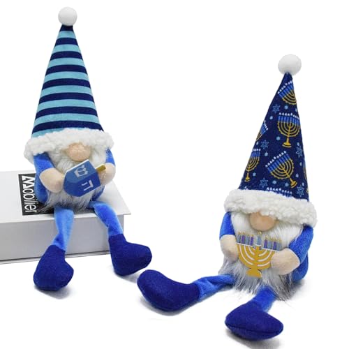 Attiigny Hanmade Hanukkah Gnomes Decorations for Home,2PCS Chanukah Festival Ornament Swedish Tomte Nisse Plush,Hanukkah Party Decor Indoor Jewish Gifts Idea Gnomes(Long Leg)