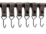 Brute Strength - Leather Straps with Hooks - Gray - 6X - Full Grain Leather - Mommy Hook - Stroller Clip - Bag Hook - Leather Hooks - Leather s Hooks - Black s Hooks - Similar to S-Hooks