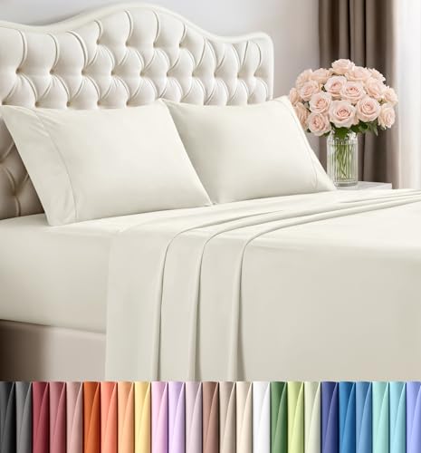 Image of Utopia Bedding Queen Size Sheet Set - 4 Piece Bed Sheets, Soft and Breathable Microfiber, Includes 1 Fitted Sheet, 1 Flat Sheet and 2 Pillowcases - Oeko Tex (Ivory)