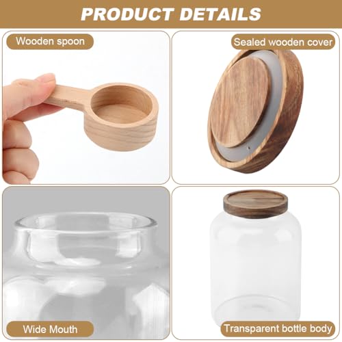 Meluvora Bath Salts Glass Jar, Bath Salt Container with Wooden Lid and Scoop, Glass Food Storage Jars for Home Decor,Tea,Spice,Cereal, Egg,Flour,Coffee(73 oz,Clear) by Meluvora - Used condition - Image 4