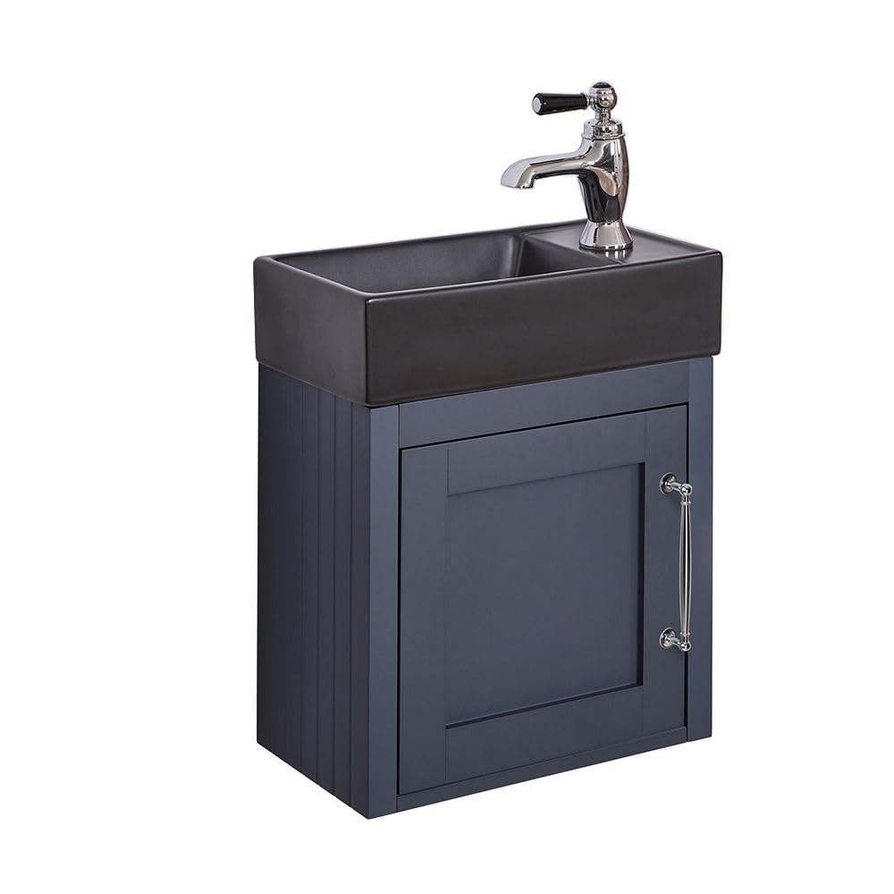 Milano Chrome (T Bar) Thornton Black Grey 400Mm Wall Hung Bathroom Vanity Unit Black Basin Chrome Handle