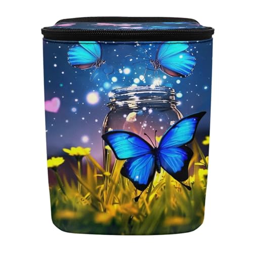 Image of Butterfly Hanging Car Trash Bin Butterfly Car Interior Storage Accessories Portable Leak-Poof Vehicle Garbage Cans Mini Car Trash Cans for Front Back Seat Blue Butterfly