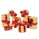 Dlwk クリスマスツリーの飾り 7 点セット、クリスマス オブジェ絶妙な正方形のギフトボックス、ギフトと個人使用の両方に適しており、コーヒーショップや部屋に暖かいクリスマスの雰囲気を簡単に作り出します。 (7点セット,ゴールデン) [並行輸入品]