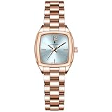 SAPPHERO Orologi da donna di lusso, orologio da polso da donna, piccolo, in acciaio inox, analogico, impermeabile 3 ATM, orologio da polso da donna, Cinturino in oro rosa/Quadrante blu
