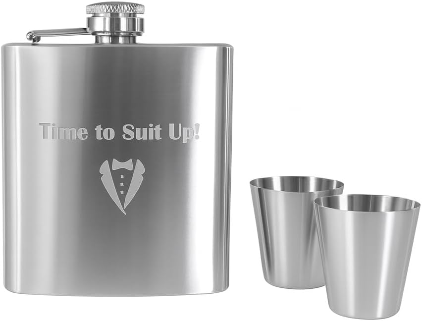 Groomsmen Proposal Gift, Will You Be My Groomsman, Wedding Party, Father of the Bride Flask, Officiant Present, Engraved Hip Flask Set, Best Man Gifts from Groom, Time to Suit Up!