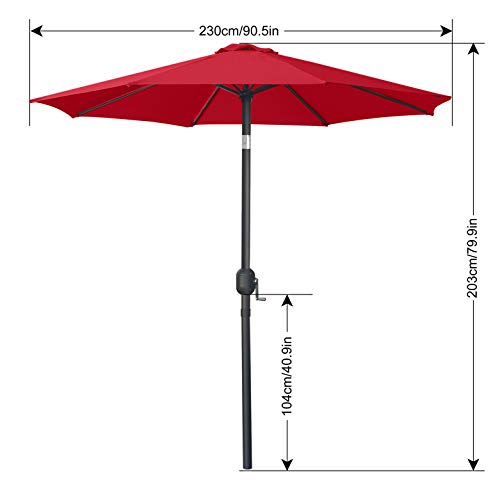 Image of ABCCANOPY 7.5FT Patio Umbrella Outdoor 6 RibsTable Umbrella(Red) | Fade & UV Resistant Fabric,6 Fiberglass Ribs,Smooth Crank System,Wind Resistance,Great for Patio,Backyard,Garden,Deck