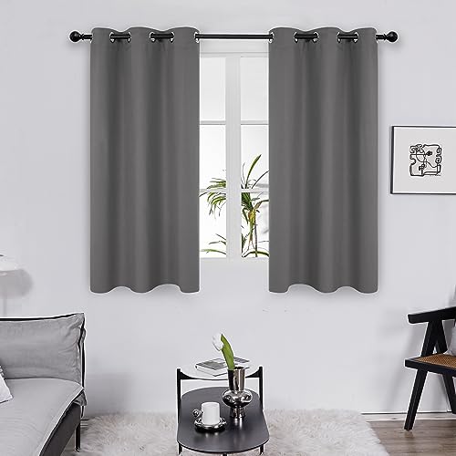 Image of Deconovo Solid Thermal Insulated Grommet Blackout 5.2 Feet Long, Curtains /Drapes for Bedroom and Living Room 42W x 63L Inch Light Grey 2 Drapes