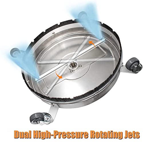 Kit de limpieza de superficies a presión, 4000 PSI de acero inoxidable giratorio plano con ruedas, enchufe rápido de 1/4 pulgadas, 2 varitas de extensión para entrada, acera, limpieza de patio