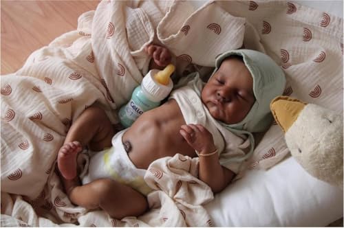 GYCV Reborn Baby Dolls Silicone Full Body Black Boy 19 Inch Lifelike Dark Skin Baby Doll Realistic Newborn Baby Dolls Cheap African American Reborn Doll with Accessories Gift Toys for Kids Age 3+