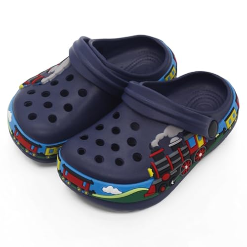 Image of Boys Girls Toddler Clogs Little Kids Slip on Slides Sandals Slippers Cute Cartoon Train Pattern Garden Clogs Summer Indoor Outdoor Beach Pool Water Shoes