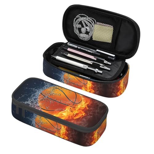 Image of Cool Basketball Ball Pencil Case Big Capacity Storage Pencil Pouch Stationery Bags With Zipper Portable Pen Holder Box Organizer For Boys Girls Teens Student College School Office Supplies