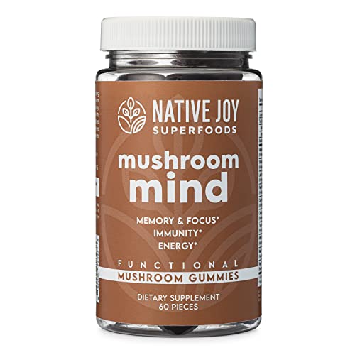 Native Joy® Mushroom Mind - Functional Mushroom Gummy - Lions Mane, Cordyceps and Reishi - Immune System Booster & Nootropic Brain Supplement - Natural Energy, Focus Gummies
