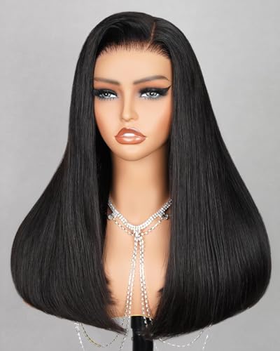 MEGALOOK Salon-Quality Glueless Wigs Human Hair 220% Density 5x6 Pre Cut Lace Frontal Wig for Black Women Silky Straight Real Bleached Tiny Knots 20