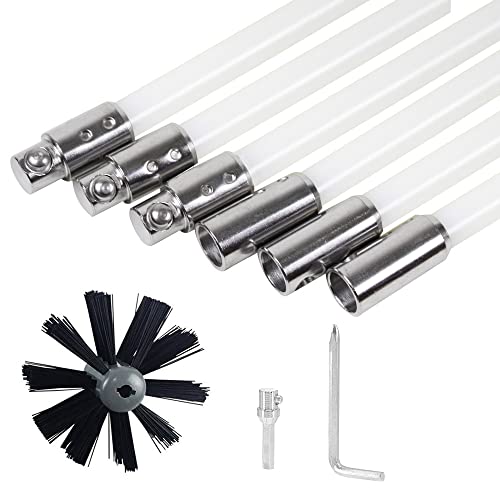 Kit de cepillo de limpieza de chimenea – Herramientas de barrido de chimenea con varillas flexibles de nailon reforzado y cabezal de cepillo – Kit limpiador de ventilación de secadora (12 varillas)