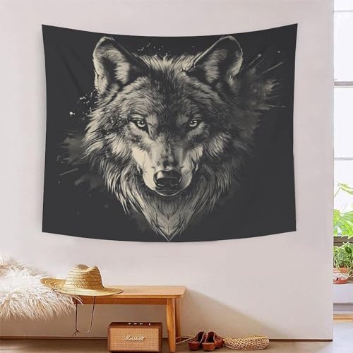 Tapisserie loup 3D effet visuel saisissant grand tissu mural 180cmx230cm