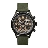 Timex Men’s Expedition Field Chrono 43mm Watch – Black Case & Dial with Green Fabric Strap