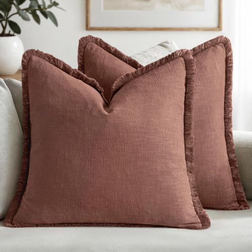 Image of MIULEE Linen Decorative Fall Euro Throw Pillow Covers Autumn Glaze 22x22