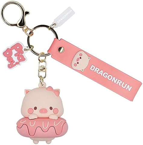 MEIPEL Cute Cartoon Pig Keychain, Pink Blue Couple Keychains Accessories with Silicone for Car Key Charm for Women Girls (PINK)