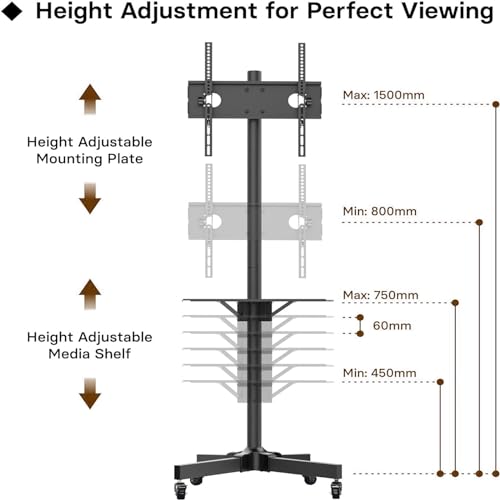 Soporte móvil para TV con ruedas, ajustable en altura, para pantallas de 23-60" miniatura 3