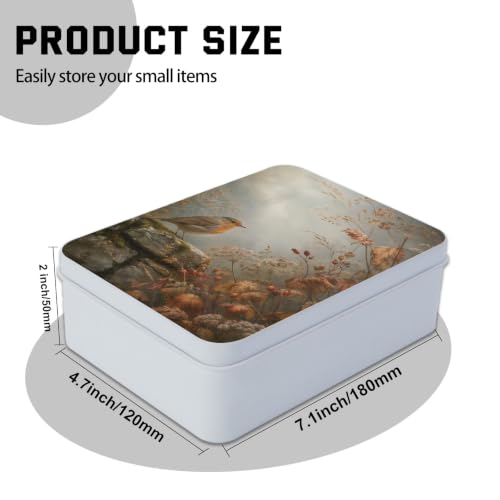 Image of Decorative Metal Tin Box with Lid,Vintage Bird Botanical Organizer
