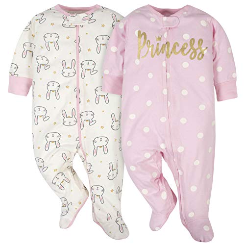 Gerber Baby Girls' 2-Pack Sleep 'N Play, Princess/Bunnies, 3-6 Months