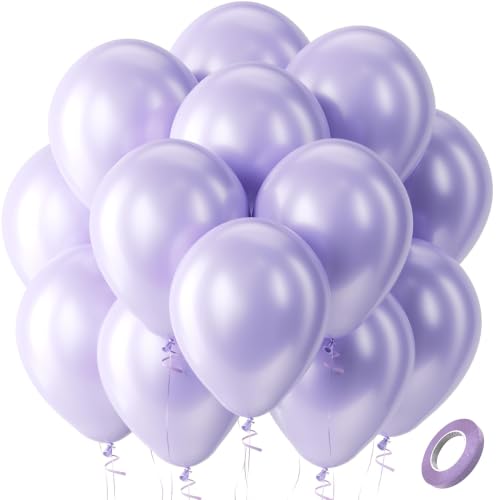 Image of Bezente Pearl Lavender Latex Round Helium Party Balloons 100 Pack 12 inch
