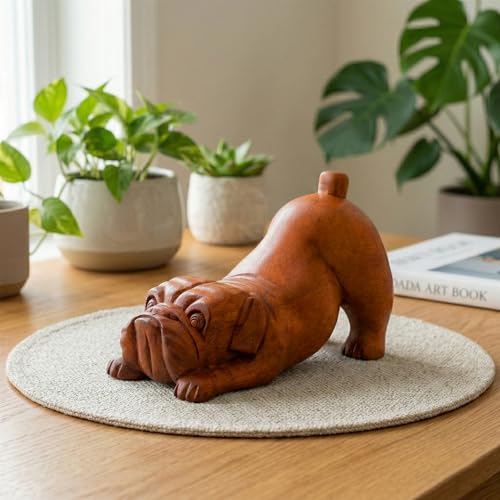 Estatua Decorativa Bulldog en Madera Tallada a Mano miniatura 6