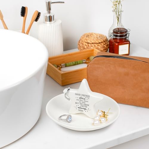Image of PUDDING CABIN Best Friend Gift - Good Friends are Like Stars Ceramic Jewelry Dish, Star-Shaped Ring Holder for Vanity, Friendship Gift for Women, BFF, Sister