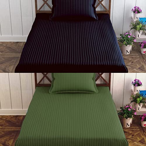 Image of Prime Collection 295 TC Combo Pack of 2 Single Sized (90x60) Satin Striped Bedsheet with 2 Pillow Cover Long Lasting Single Bedsheet for Hotel, Hospital and Home Use