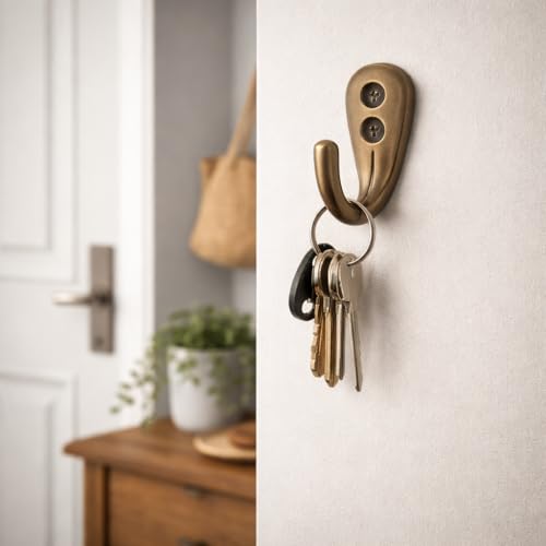 Image of 10 Pcs Premium Wall Hook - Antique Brass Finish | Heavy Duty Metal Hook for Hanging Coats, Bags, Towels & More