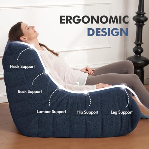 Image of Bean Bag Chair Big Sofa Beanbag Chair for Adults Fireside Chair Bean Bag Lounger with Memory Foam Filled for Home,Apartment or Gaming Venue (Blue Teddy)