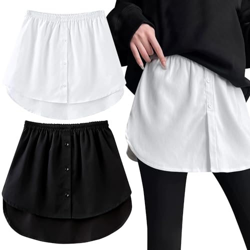 TOYARKing Bajo Camisa Falsa 2Pcs, Faldas Negra Blanca, Parte Superior Inferior Ajustable con Capas para Mujer