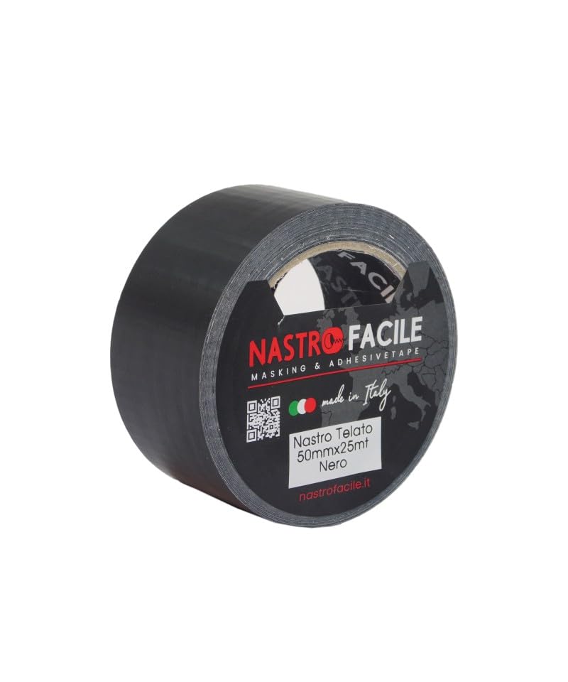 18PCs Telato Nastro Adesivo Telato Nero 50mm x 25mt, Nastro Americano Impermeabile Alta Aderenza, Strappabile a Mano, Multiuso per Casa Auto Riparazioni Fai da Te