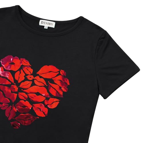 Image of PESION Womens Short Sleeve T-Shirt Sequined Tops O-Neck Funny Graphic Tees Blouse