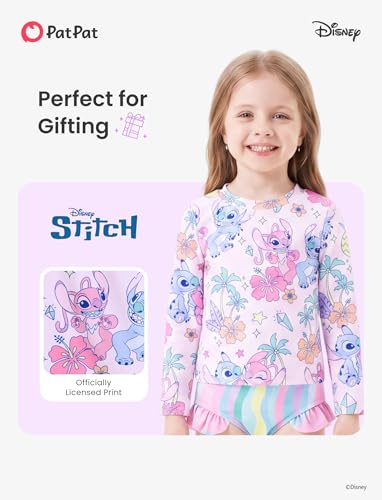 Image of Disney Frozen Elsa Stitch Marvel Toddler Girl Two Piece Long Sleeve UPF50+ Swimsuit Rashguard Sets Bathing Suit