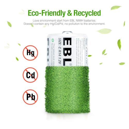 Image of EBL C Size Rechargeable Batteries, 1.2V 5000mAh High-Capacity Ni-MH C Cell Batteries - Long Lasting Power for Toys, Flashlights, Radios & More, Pack of 2 (C2)