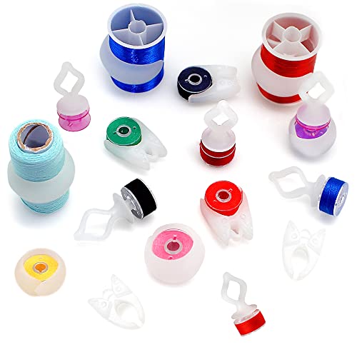 Image of Fbshicung 60pcs Semi Clear Silicone Thread Spool Savers, Includes 20 Thread Spool Huggers, 20 Bobbin Clips, 20 Bobbin Holders - Control Thread Ends and Keep Spools Tightly Wound for Sewing Storage