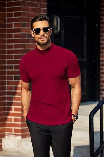 COOFANDY Mens Mock Turtleneck Sweater Short Sleeve Turtle Neck Sweaters Casual Ribbed Knitted Pullover Tops Solid Basic Tee4