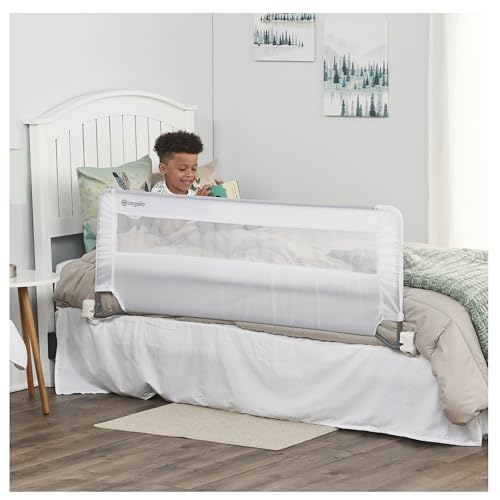 Regalo Safety 54” Extra Long Bed Rail Guard for Toddlers, Swing Down Toddler Bed Rail with Reinforced Anchor Safety System, 20” Tall Bed Safety Rail, Fits Twin, Full & Queen Beds