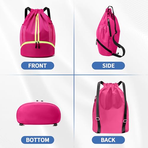 Image of JELUTAR Drawstring Backpack Gym Bag with Shoes Compartment, Rose
