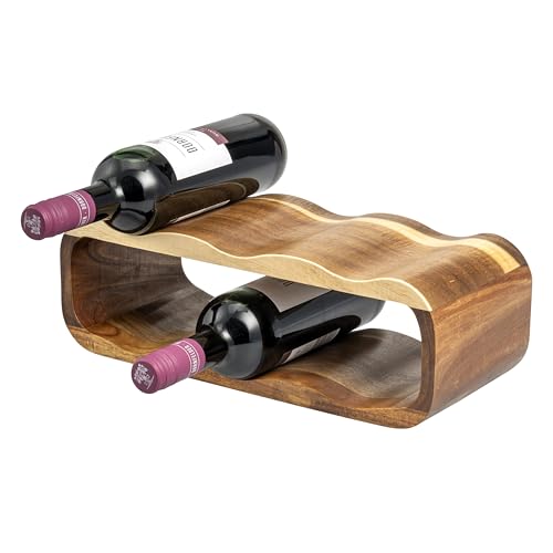 eluno Botellero para 6 botellas de madera de acacia, sin montaje, diseño moderno, adecuado para muchas áreas de estar, 38 x 12,5 x 16 cm