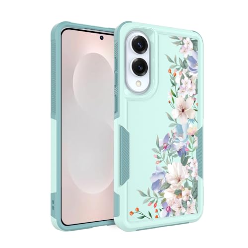 Ftonglogy for Samsung Galaxy S25 Edge Case: Cute Flowers Floral Design for Girls Women Slim Soft TPU Bumper Shockproof Silicone Cell Phone Cover (Mint Green/Magnolia)