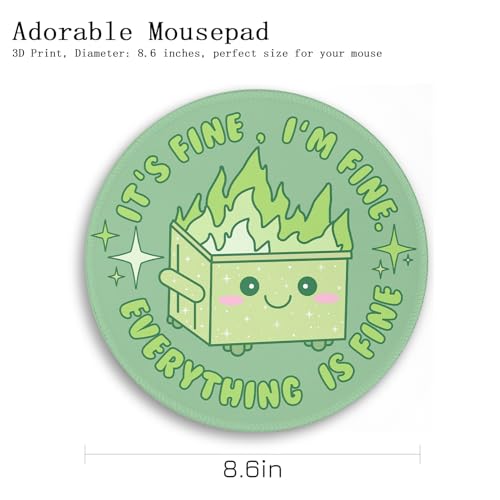Image of Gctriki Dumpster on Fire Mouse Pad, Sage Green Mouse Pads for Desk, 8.6in | Cute Design, Stitched Edge, Non-Slip Rubber Base, Round Mousepad For Laptop Gaming, Office Desk Accessories Decor for Women